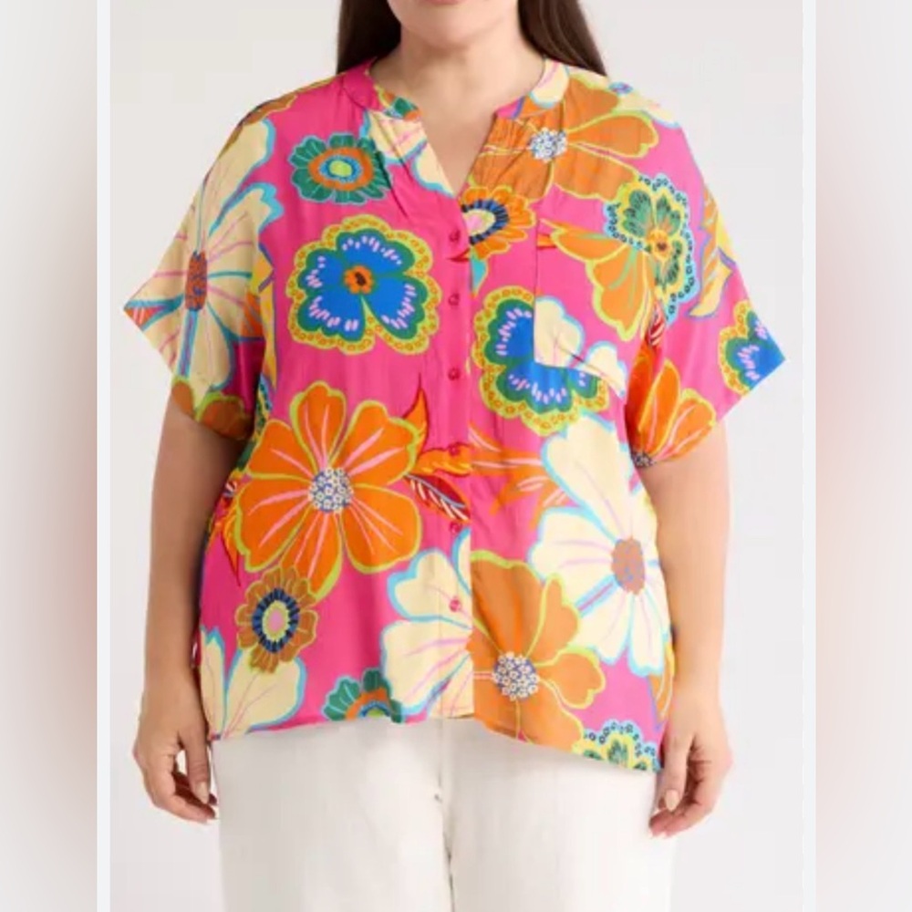 Industry Floral Women's Top - Pink and Orange